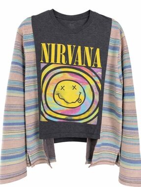 Nirvana Graphic Band Tee Upcycled Boho Grunge One of a Kind Top OS